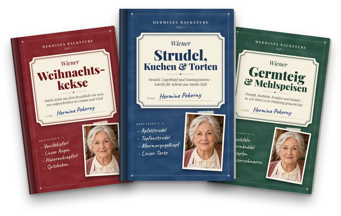 Die drei Backhefte aus Muttis blauem Rezeptheft